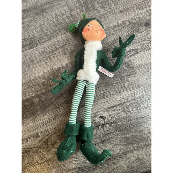 Vintage 2004 Annalee Green Elf W/Striped Pants 14” Set Of 2 Kitschy Christmas - Picture 8 of 16